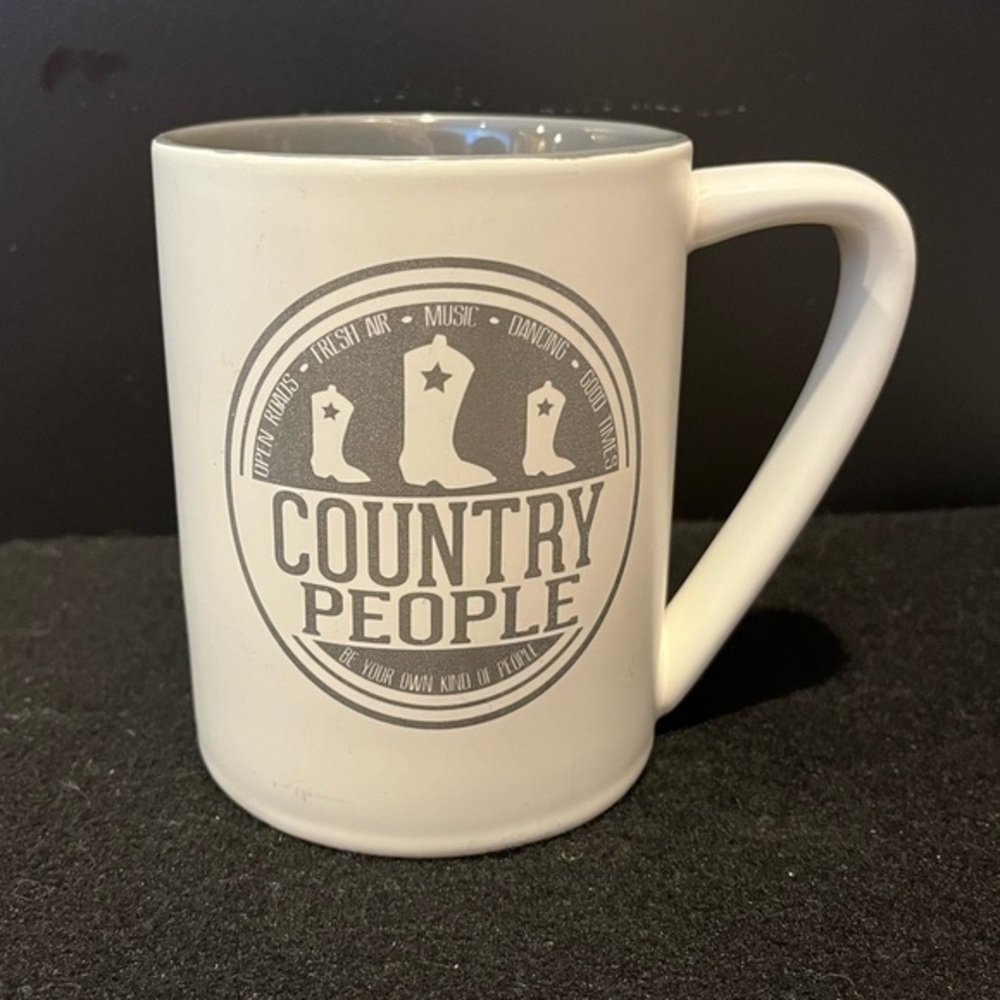 Country People White and Grey Ceramic Coffee Mug 16 oz.